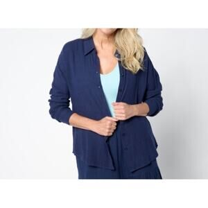 Studio Park Size XS Navy Cotton Guaze Button Front Shirt A648601 NWOT